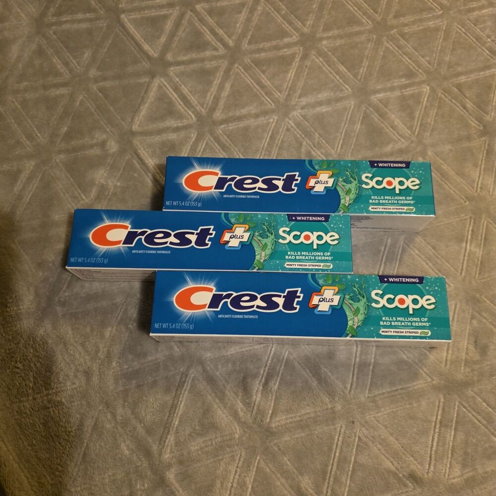 3 Pack Crest Plus Scope Whitening Toothpaste Minty Fresh Striped 5.4oz Exp 2028